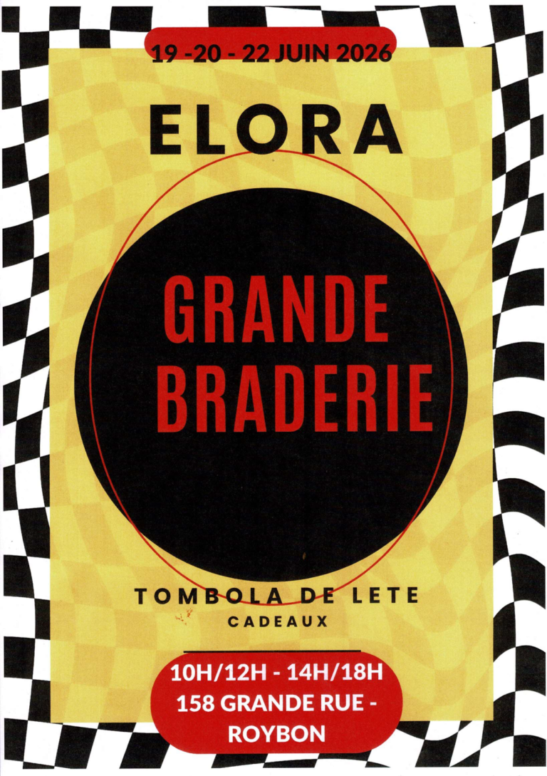 « ELORA » : Grande braderie du 19 au 22/06